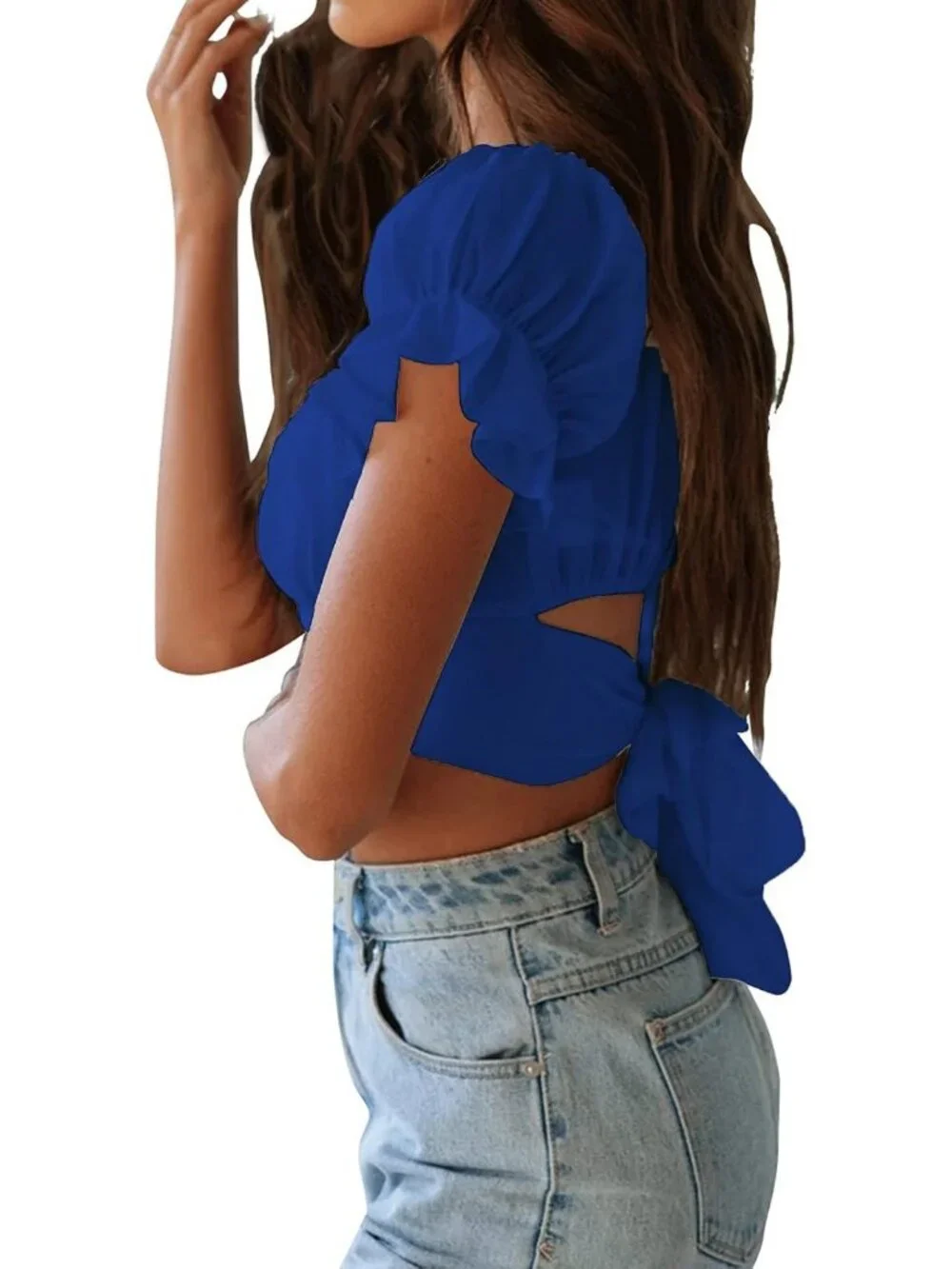 Cute Y2K Puff Sleeve Crop Top | Summer Ruffle Off-Shoulder Blouse with Tie Back